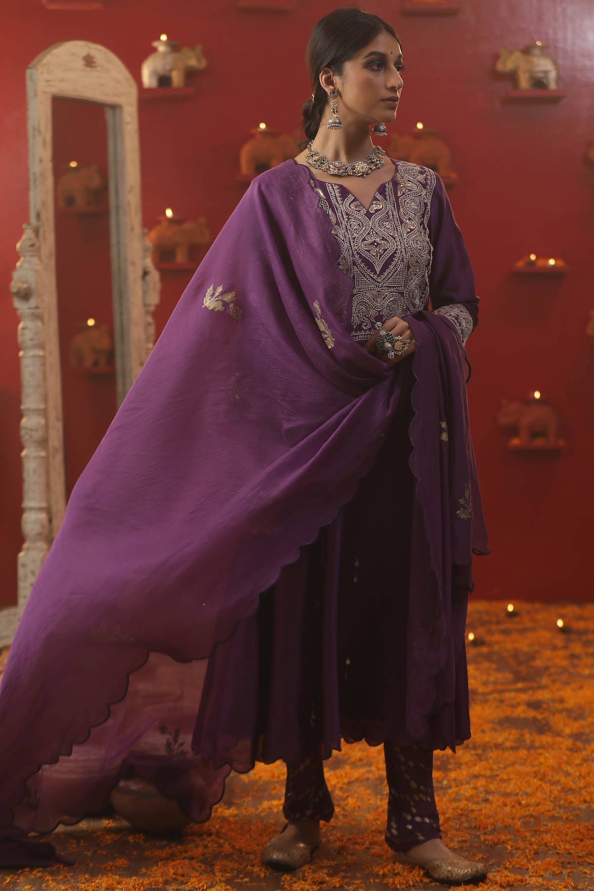 Buy Arpita SulakshanaPurple Chanderi Dori Anarkali Set